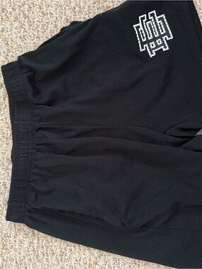 Eric Emanuel Black Mesh Athletic Shorts with White Logo Patch
